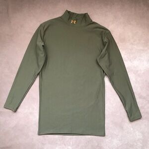 Under Armour Olive Army Green Fleece Lined Mock Neck Long Sleeve Top XL Warm